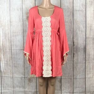 Flying Tomato Anthropologie Dress Shift Boho Lace Coral New Large Tunic Dress